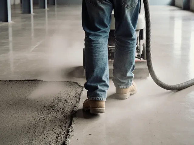 Concrete being ground before coating