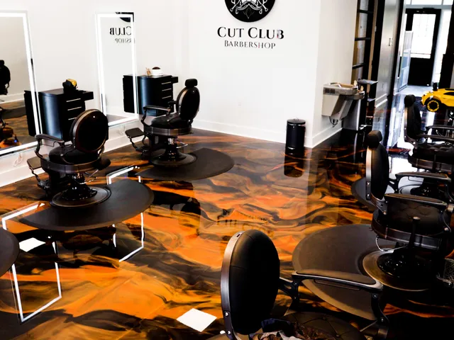Cut Club Barbershop, metallic epoxy floor