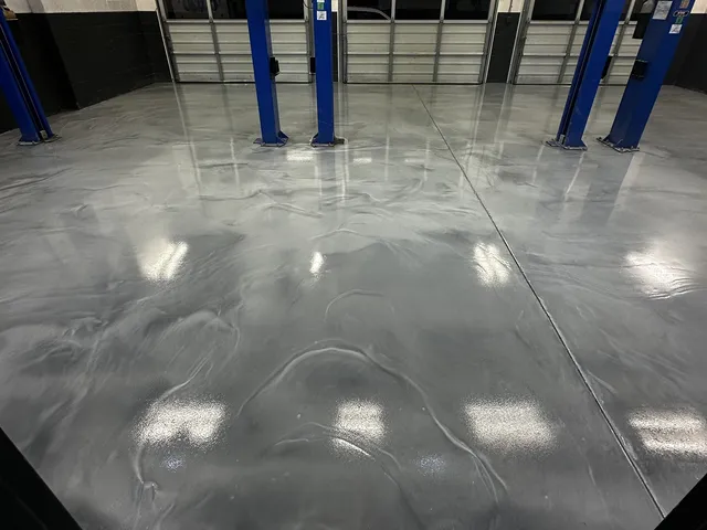 Three-bay service shop, metallic epoxy floor